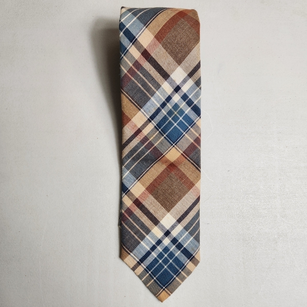 Pendleton Pen West Vintage Blue/Brown Plaid Cotton/Polyester Tie